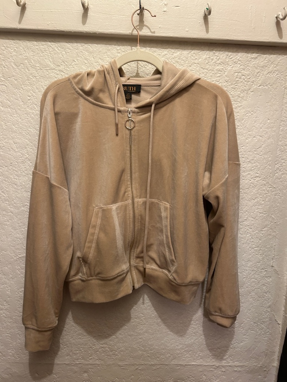 Truth Beige Zip-Up Velour Hoodie